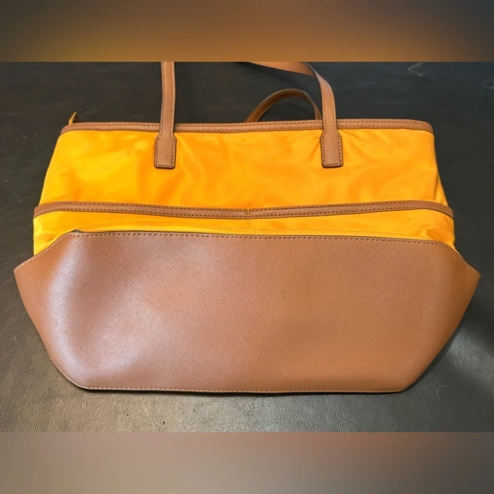 Michael Kors Kempton Medium Pocket Nylon Tote Handbag Purse Hunter Forest Yellow